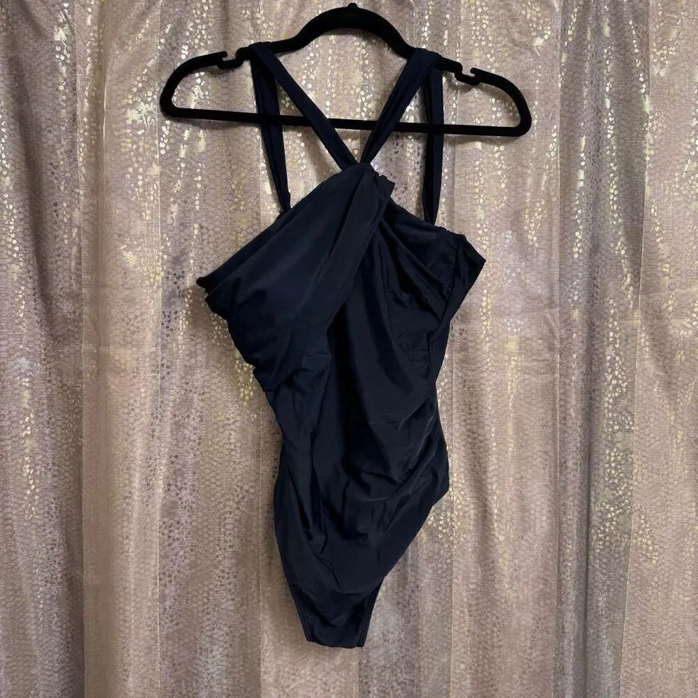 Cupshe Black Onyx One-Shoulder Tummy Control One Piece Swimsuit Large NWT